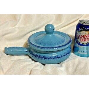 De Silva Terracotta Lt Blue Soup Bowl with handle and lid, never used 6.5x5.5"
